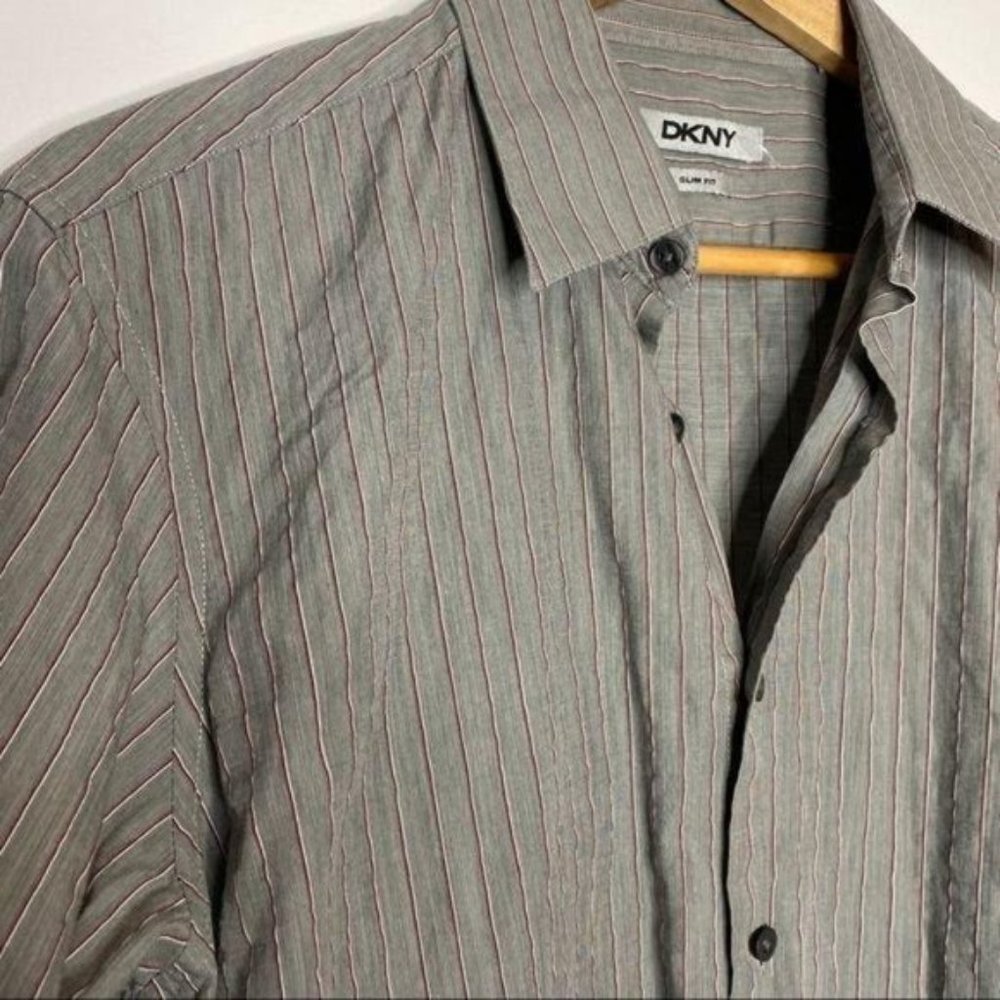 Y2K DKNY Slim Fit Button Down Blouse striped gray - Picture 11 of 12